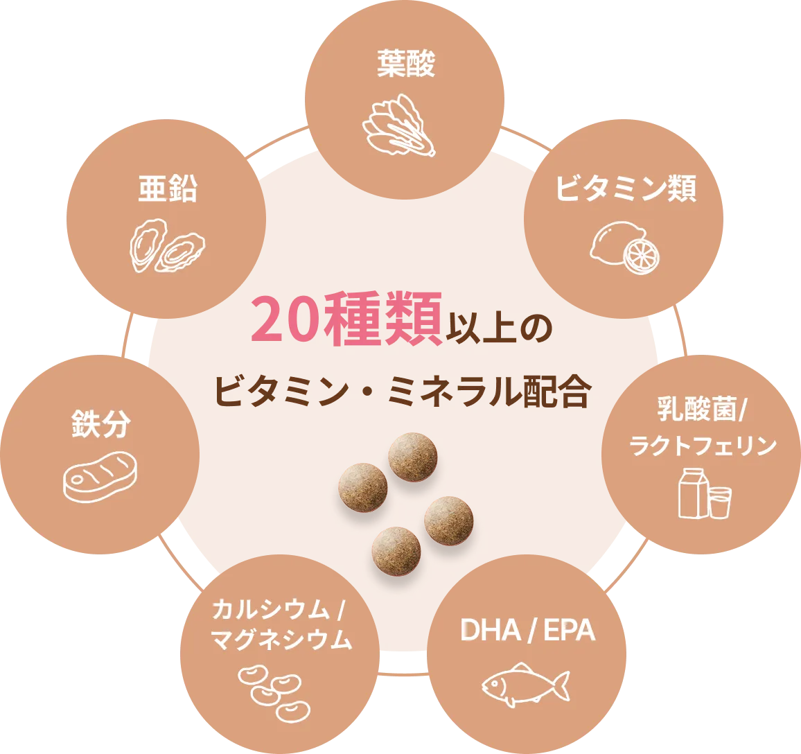 20種類以上のビタミン・ミネラル配合